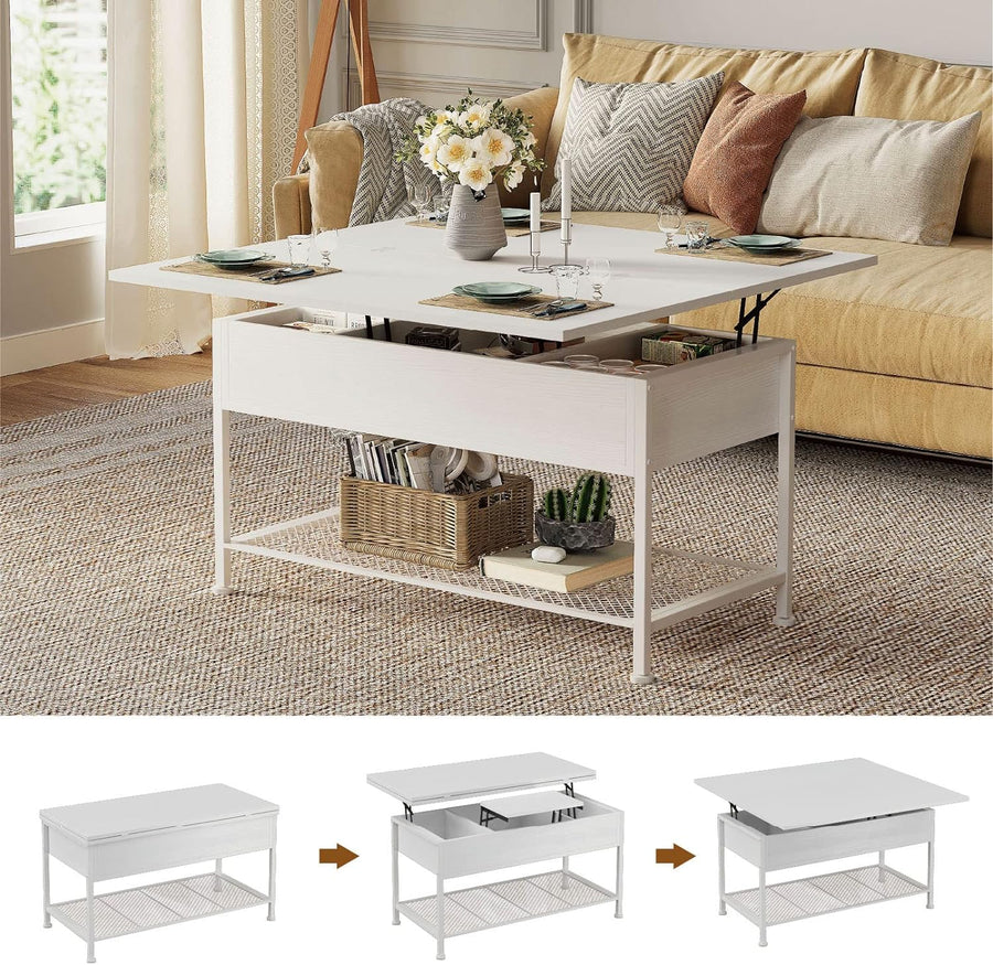 Lift Top Coffee Table with Hidden Storage, Convertible Dining Table