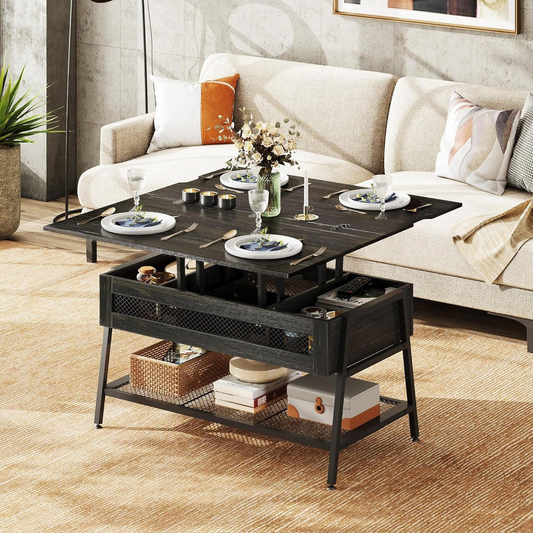 Lift Top Coffee Table with Hidden Storage, 3-in-1 Convertible, Charcoal