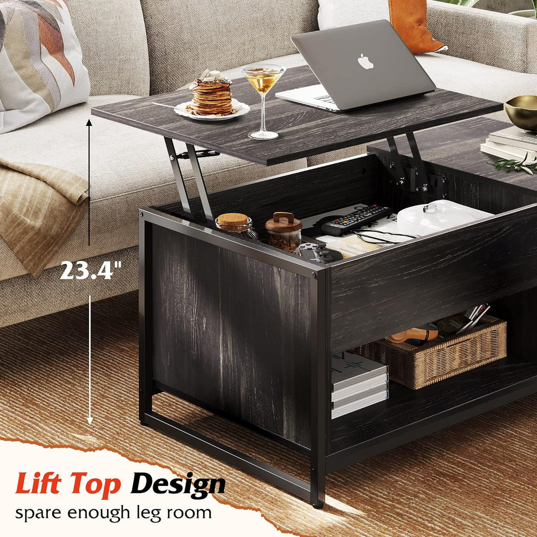 Lift Top Coffee Table with Hidden Storage, Black Wood