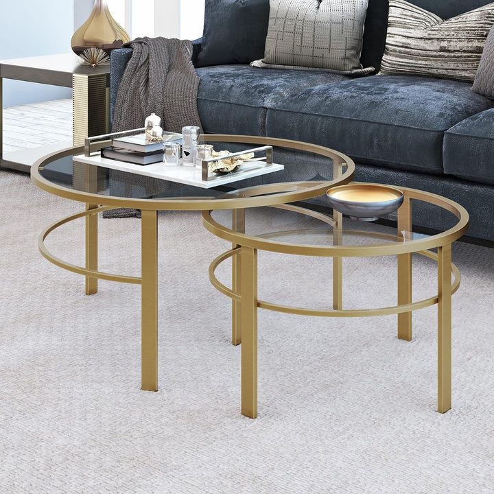 Henn&Hart Round Nested Coffee Table, Brass