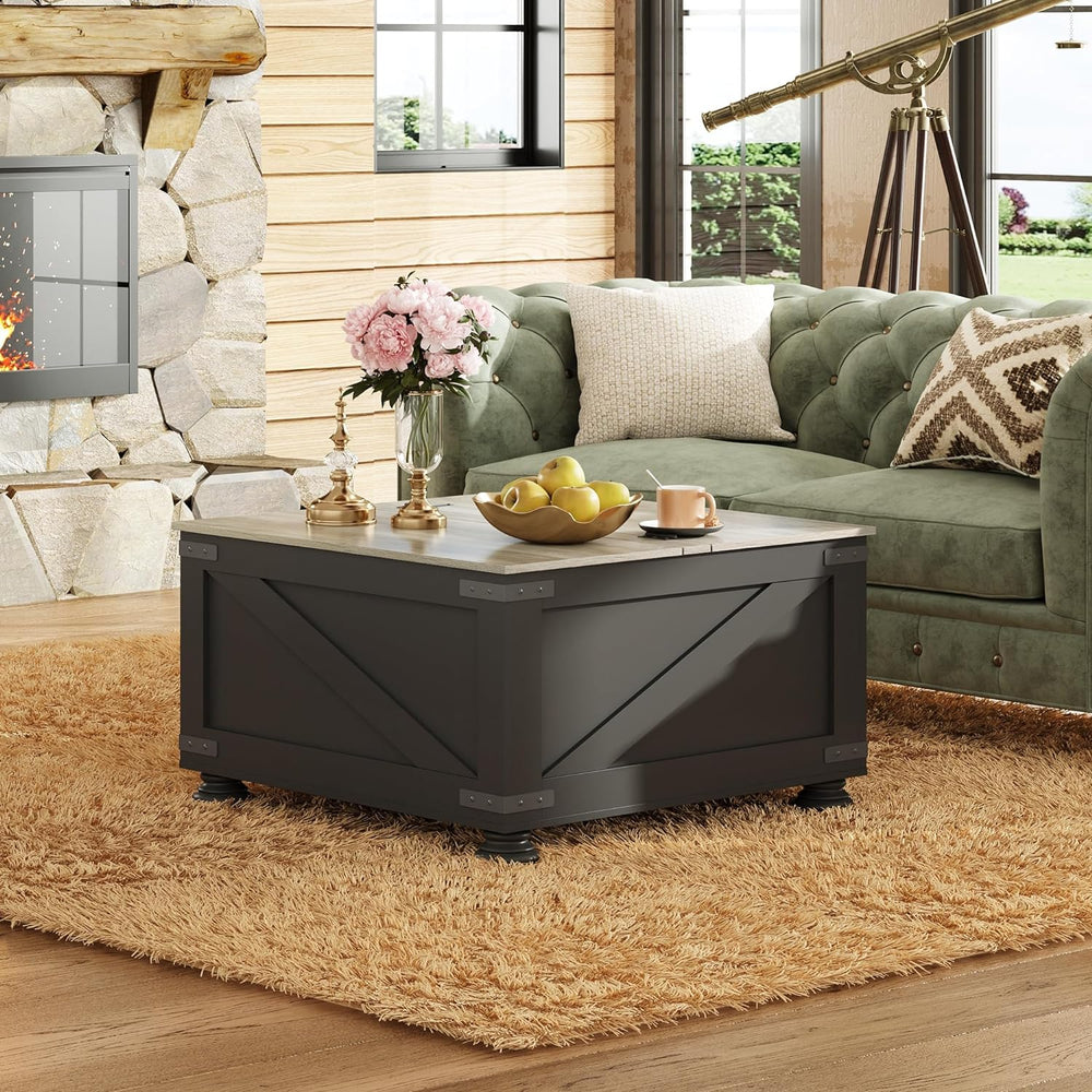 WLIVE Farmhouse Coffee Table with Storage, Square Wood Lift Top