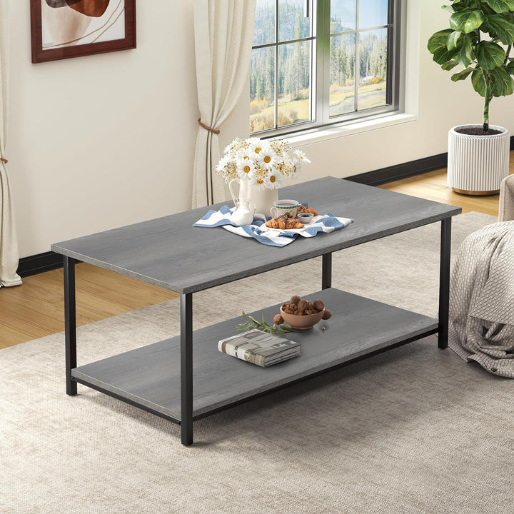 2-Tier Coffee Table with Storage Shelf, Grey Oak 39.3in