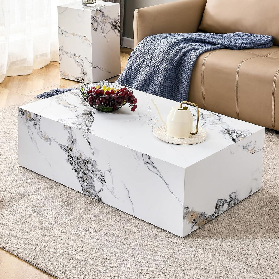 Elegant Marble-Look Coffee Table, 39.37" Marble White