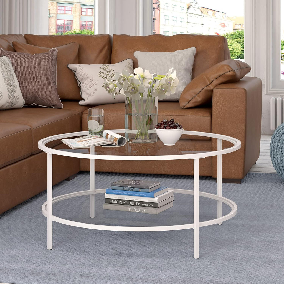 Elegant Round Coffee Table with Glass Top, Modern Design