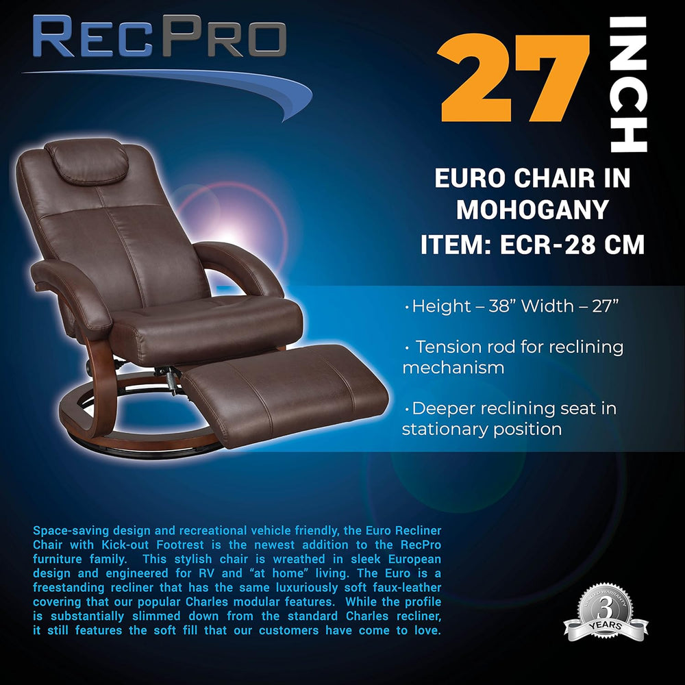 Charles 28" RV Euro Chair Recliner Mahogany