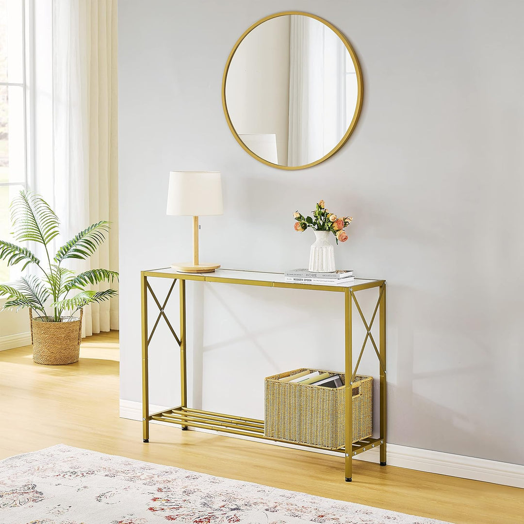 Console Table, 2-Tier Entryway Table41.8L Gold & White