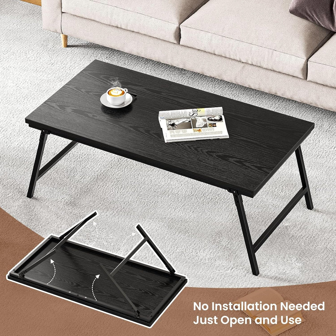 Portable Folding Coffee Table with Leg Latches, Sturdy Floor Desk, Black