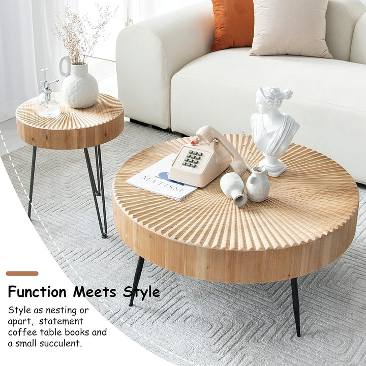 2-Piece Modern Farmhouse Coffee Table Set, Natural Finish