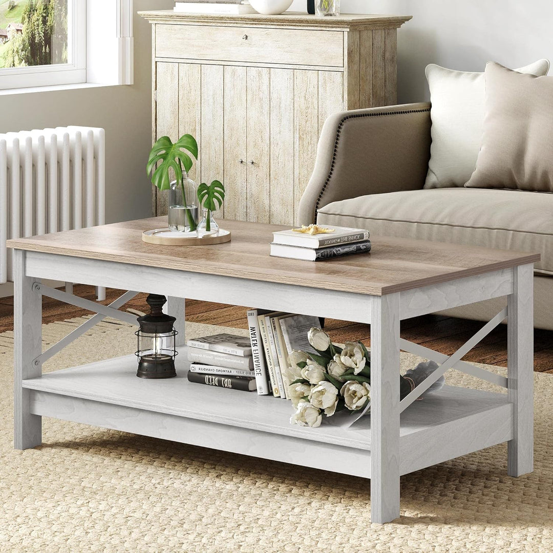 YITAHOME Modern Farmhouse Coffee Table with Storage, Grey Wash