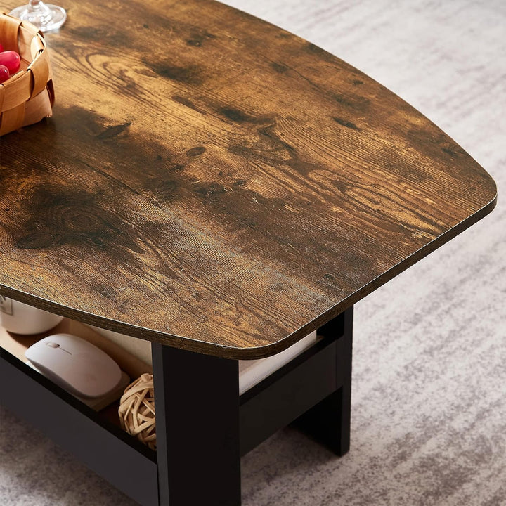 Rustic Brown Coffee Table with Storage Compartment Shelf