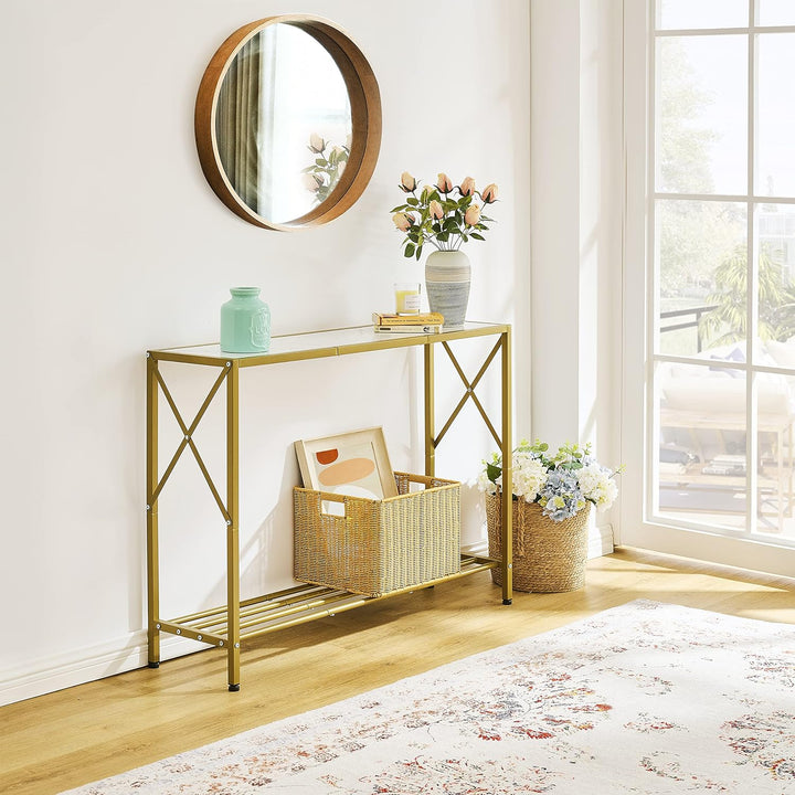 Console Table, 2-Tier Entryway Table41.8L Gold & White