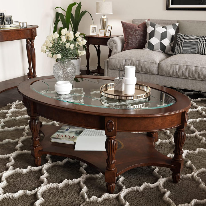 Elegant Solid Wood Coffee Table, Cherry Finish