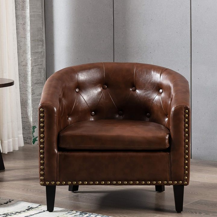 Armchair Barrel Club Chair,Modern PU Leather Accent