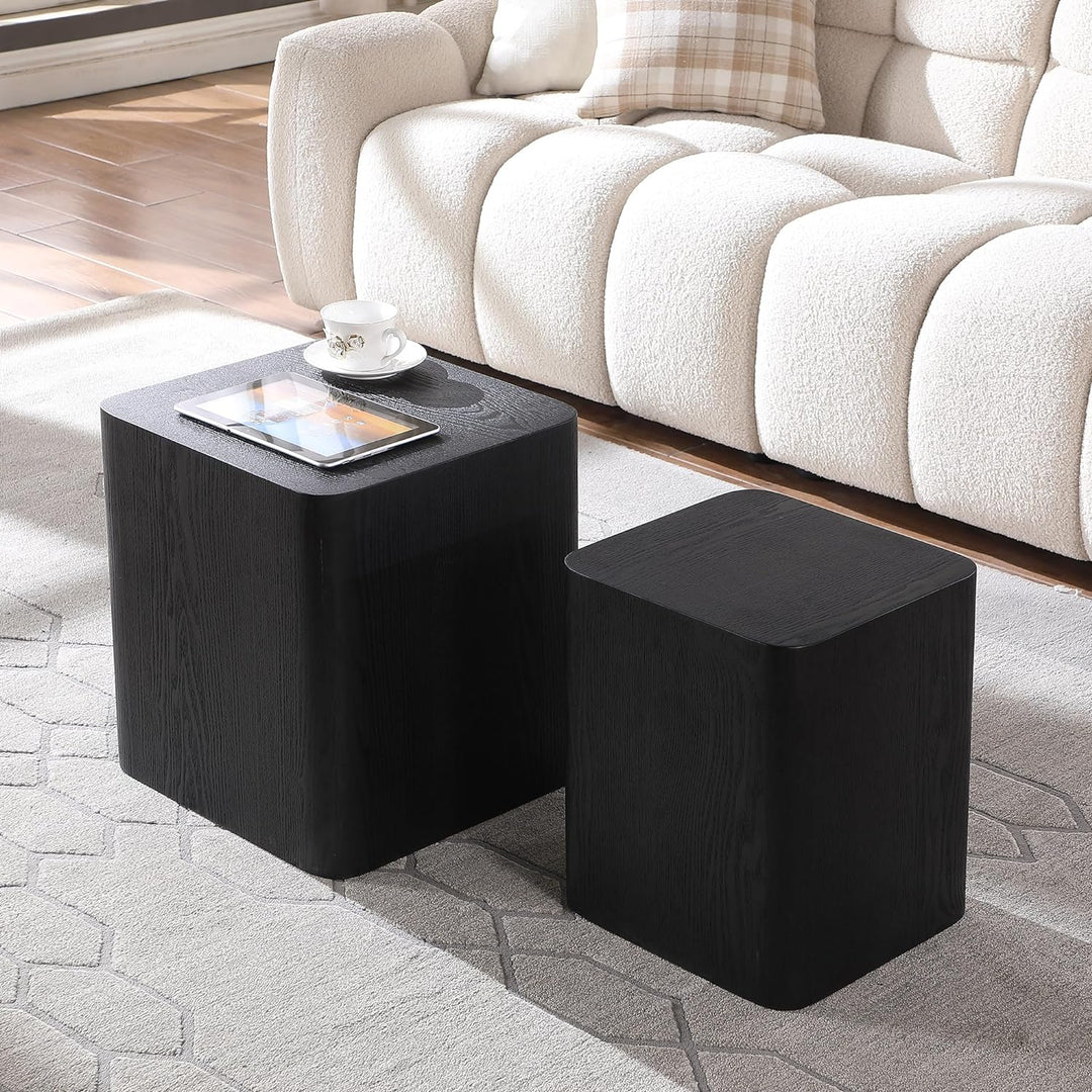 Black Nesting Coffee Table Set, Modern Living Room Furniture, Square Wood Tables