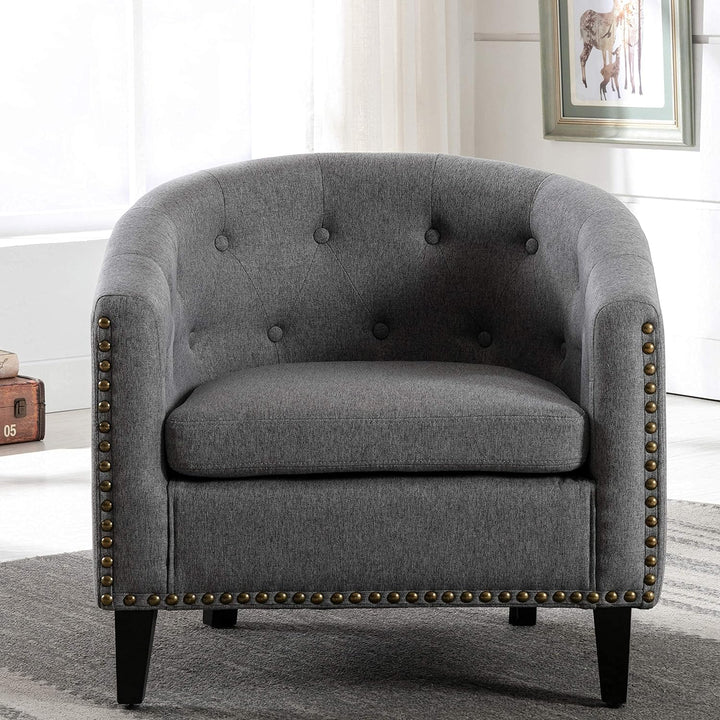 Armchair Barrel Club Chair,Modern Line Fabric (Grey)