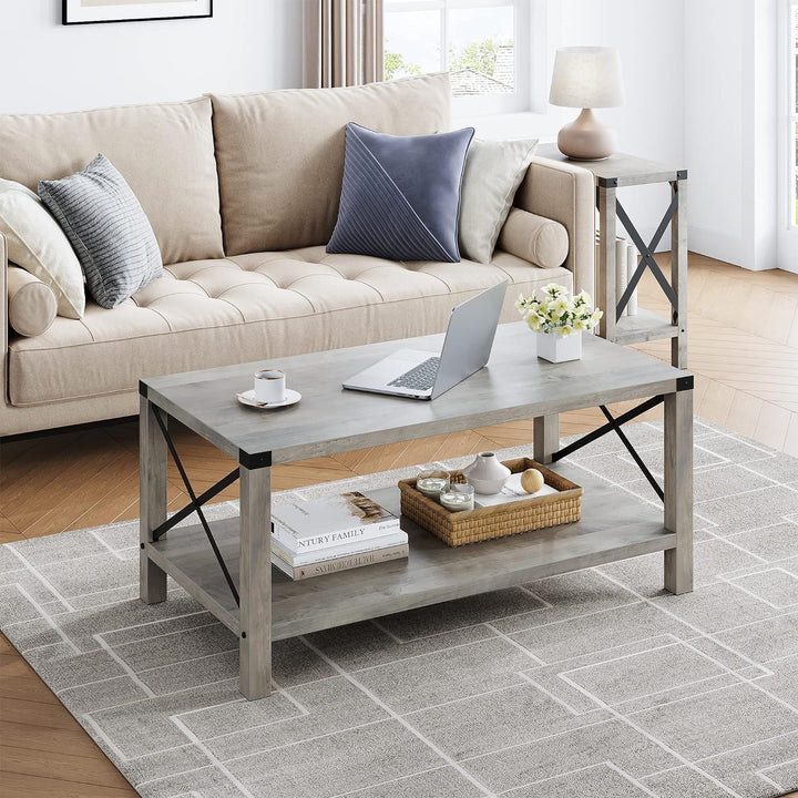 Rustic Farmhouse Tea Coffee Table, Grey