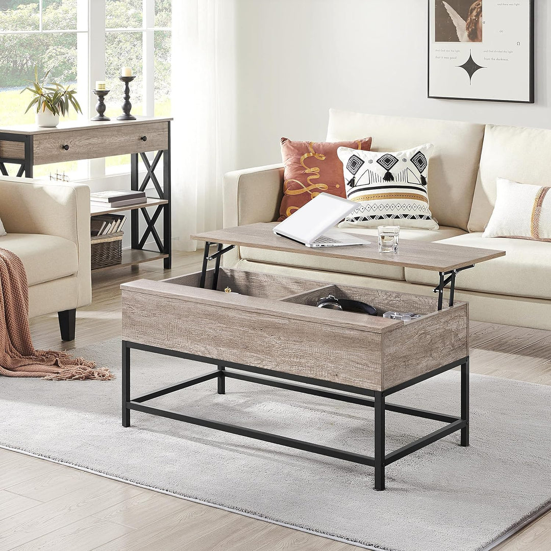 Lift Top Coffee Table with Storage, Wood Center Table, Gray