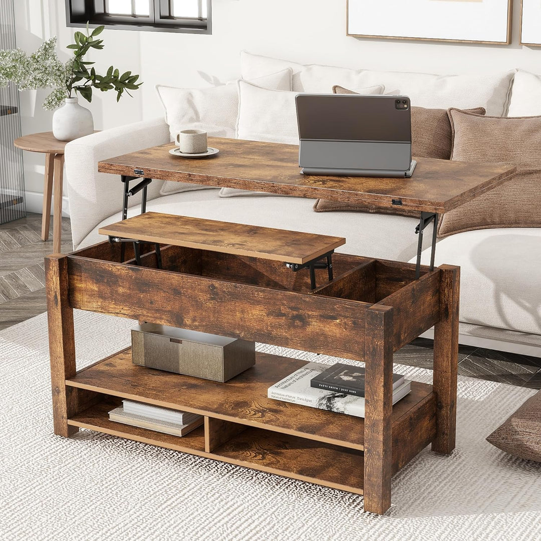 Merax Modern Lift Top Coffee Table, Convertible Dining, Rustic Brown