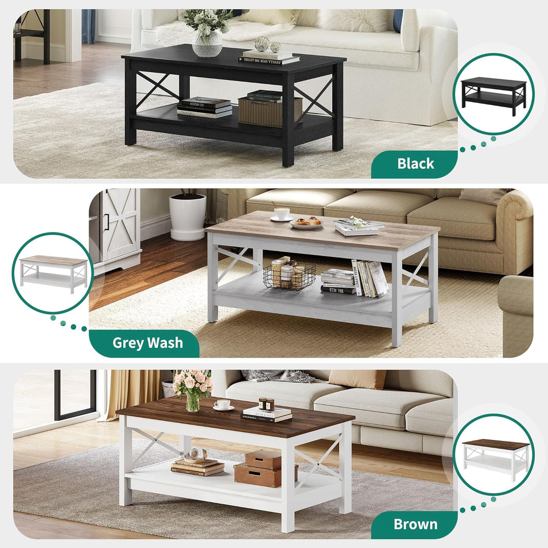 YITAHOME Modern Farmhouse Coffee Table with Storage, Grey Wash