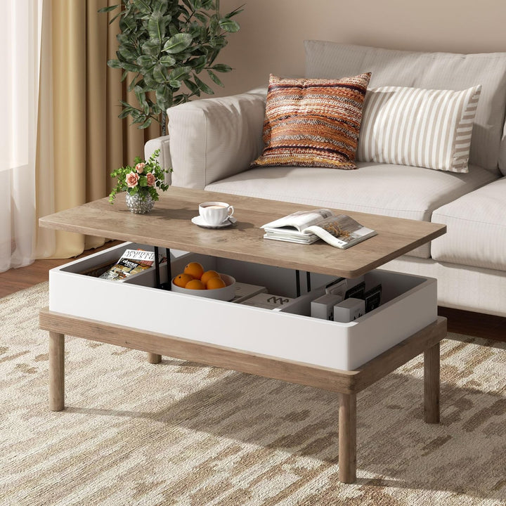 Shintenchi Lift Top Coffee Table with Hidden Compartment, Ivory