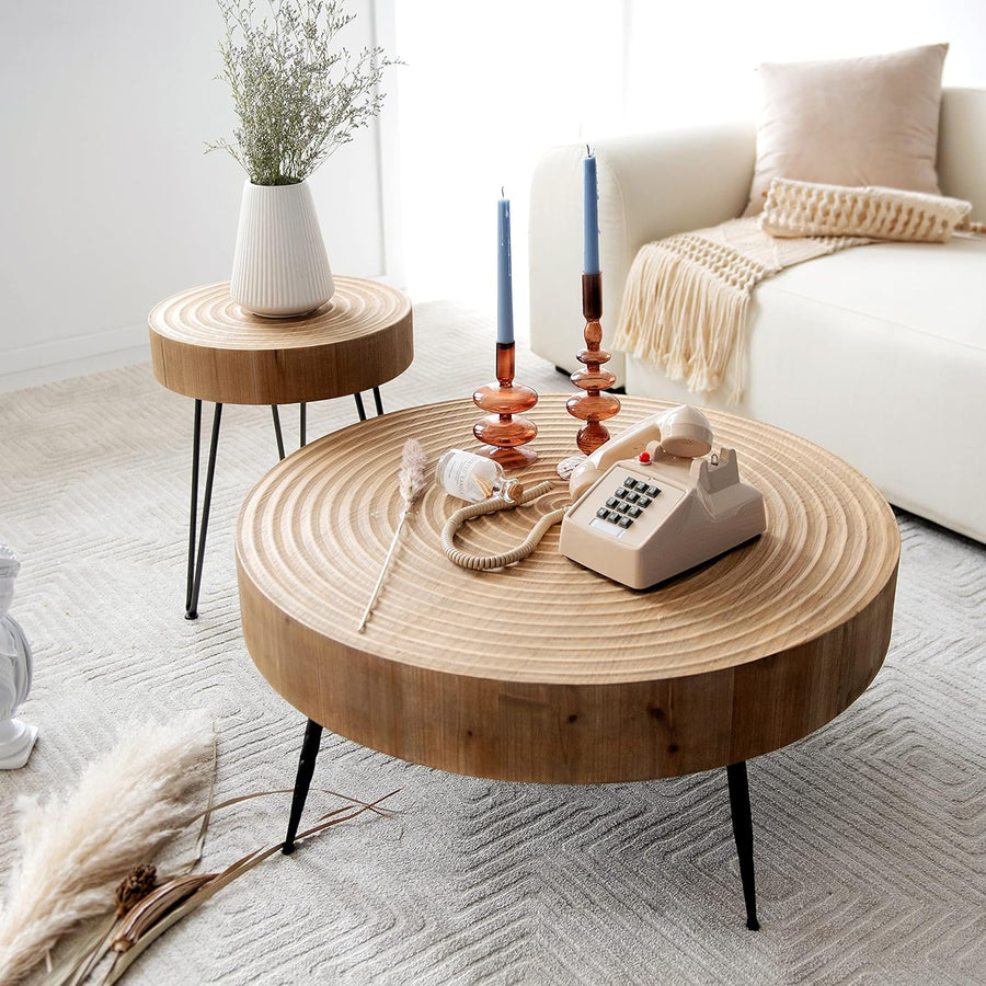 2-Piece Modern Farmhouse Coffee Table Set, Natural Finish