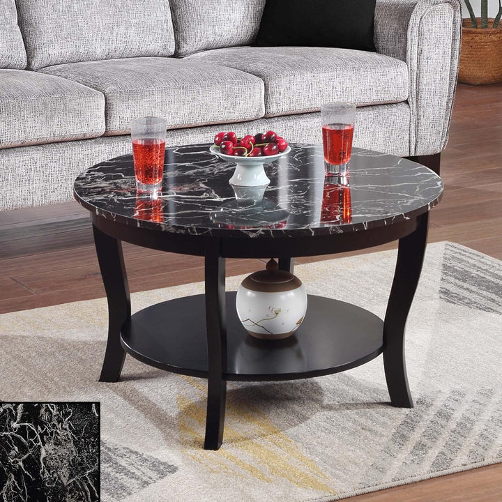 Convenience Concepts American Heritage Round Coffee Table, Black Faux Marble