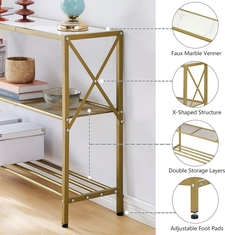 Gold Console Table, 3 Tier Entryway Hallway