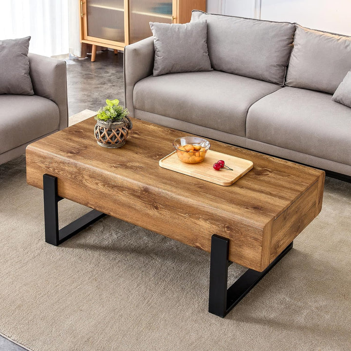 Rustic Wooden Coffee Table with Storage Drawer, Modern Design