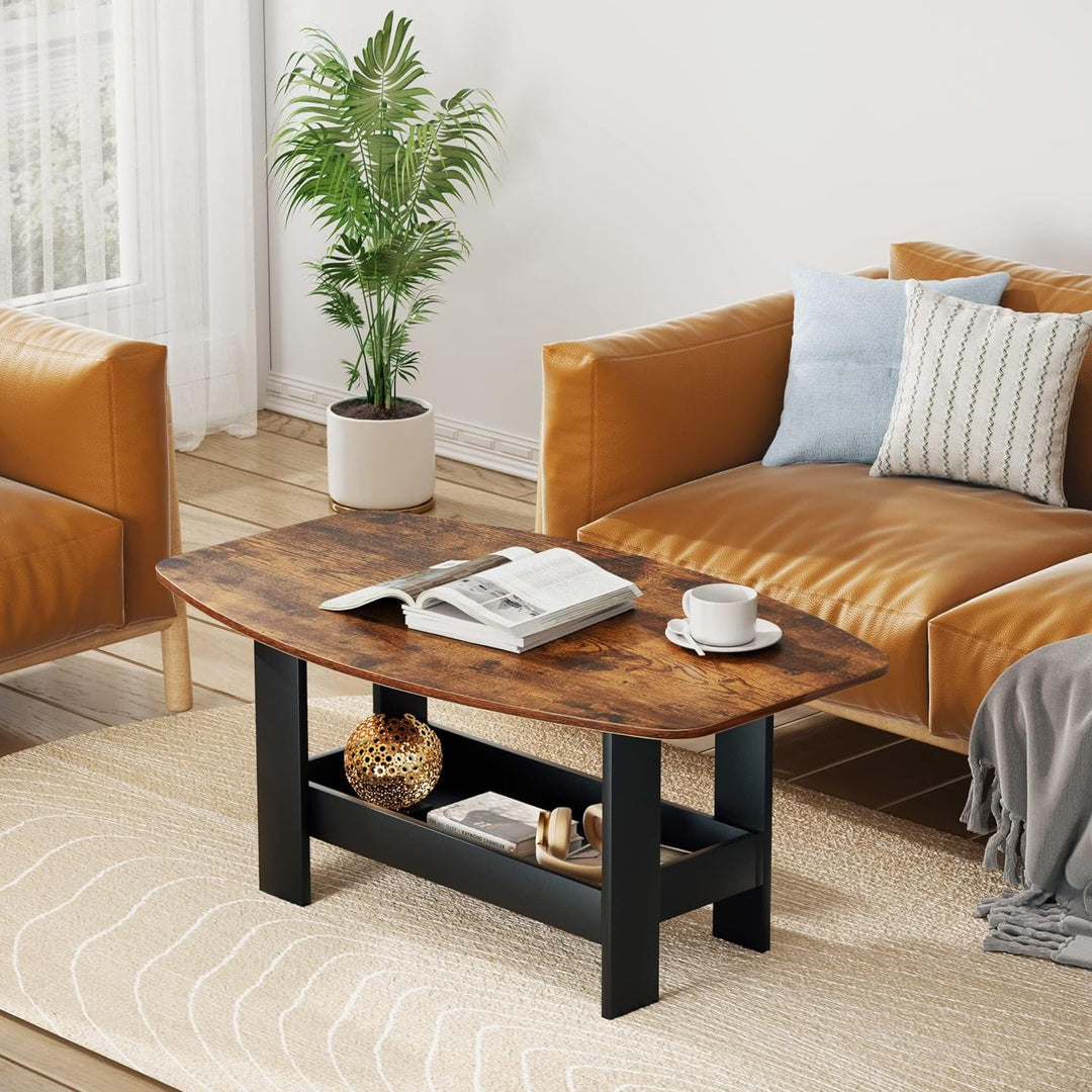 Rustic Brown Coffee Table with Storage Compartment Shelf