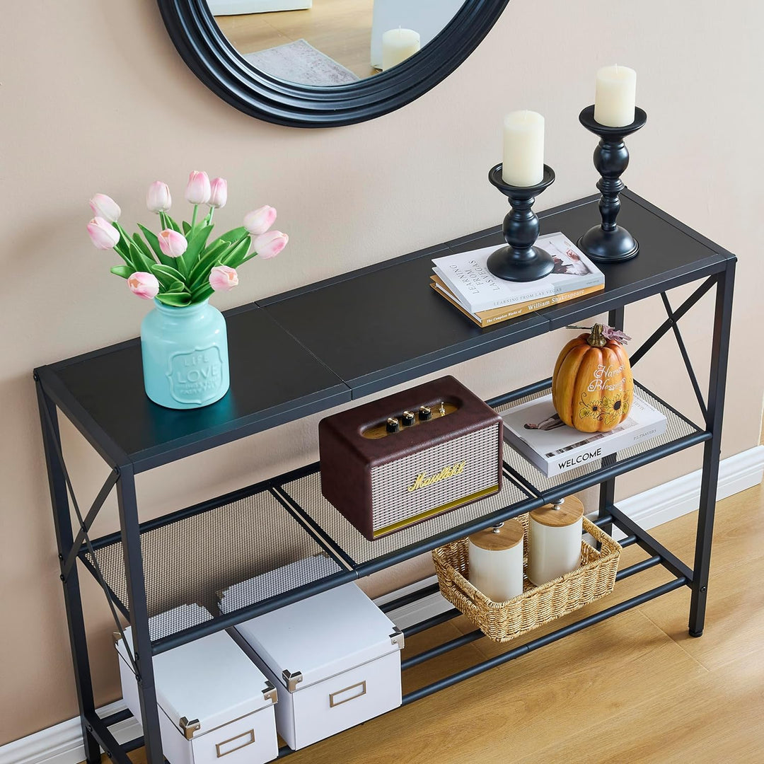 3 Tier Entryway Narrow Sofa Table, Black