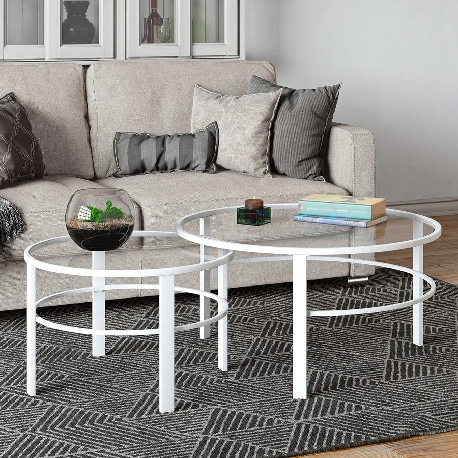 Henn&Hart Round Nested Coffee Table, Modern Living Room, White