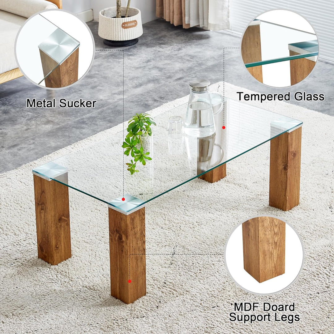 Pvillez Glass Coffee Table, Modern Rectangular Coffee Table, Style-13