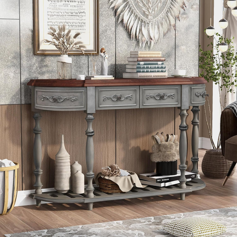 Retro Half Moon Entryway Table, Antique Gray