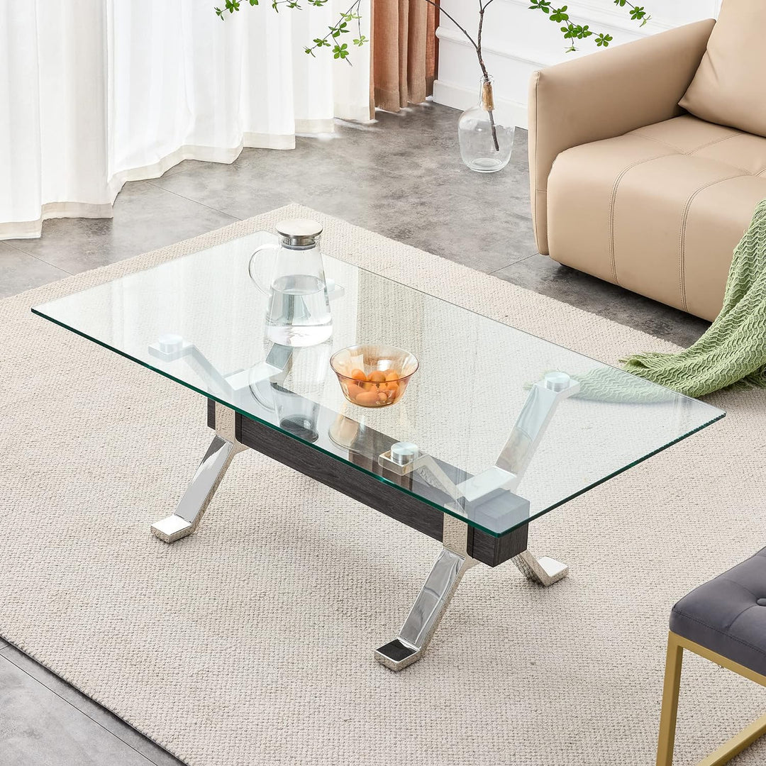 Pvillez Modern Glass Coffee Table, Rectangular Center Table