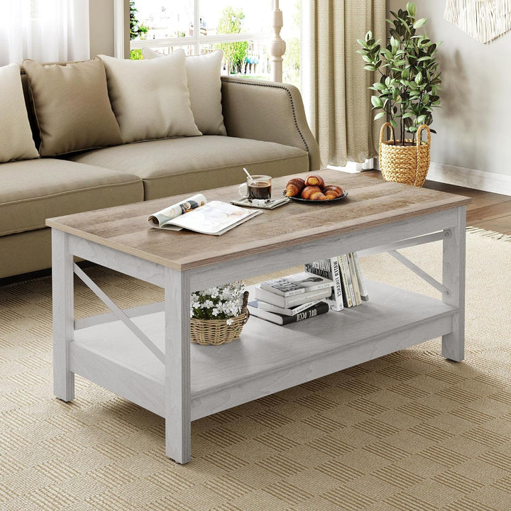 YITAHOME Modern Farmhouse Coffee Table with Storage, Grey Wash