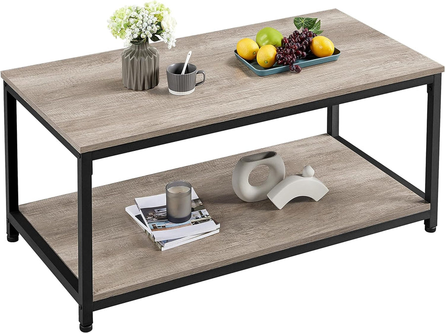 Stylish 2-Tier Industrial Coffee Table with Storage, Gray