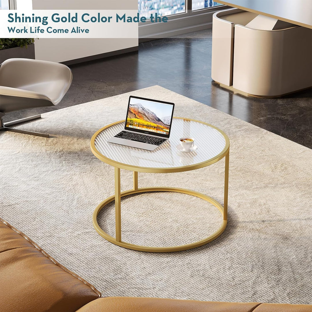 Stylish Modern Round Glass Coffee Table, Coffee Table-texture Gold