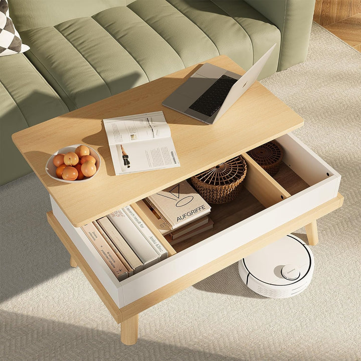 Meilocar Wood Coffee Table with Hidden Compartment, Oak