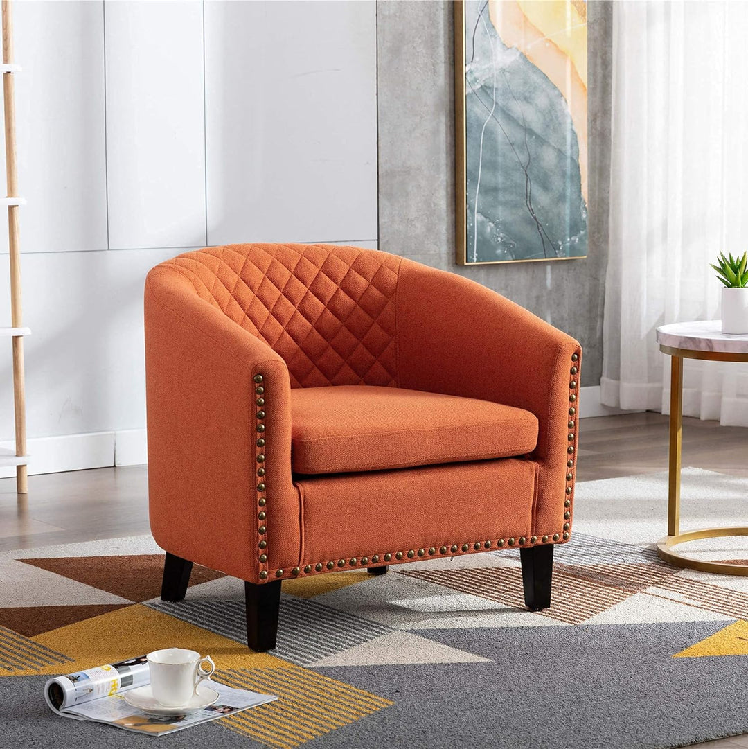 Orange Armchair Barrel Club Chair w/Nailheads