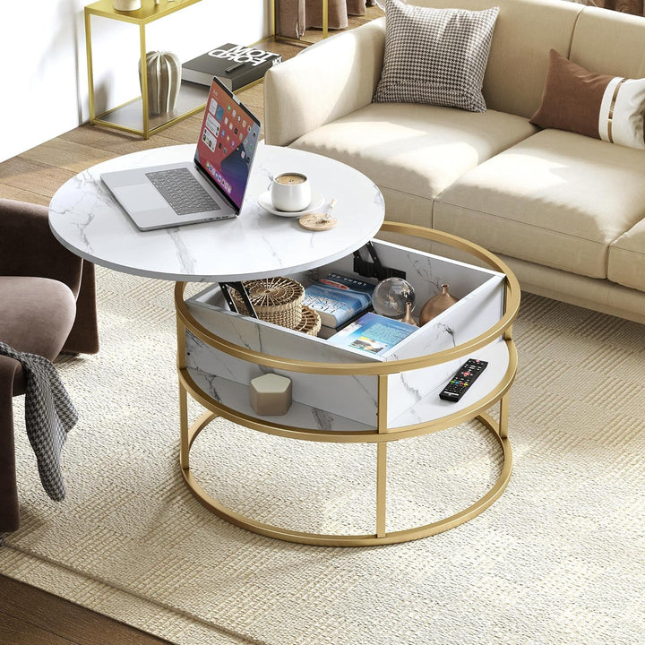 Lift Top Coffee Table with Hidden Storage, Modern Round Center Table