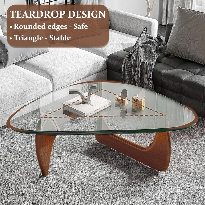 Mid-Century Modern Coffee Table with Triangle Glass Top (Walnut/Transparent)