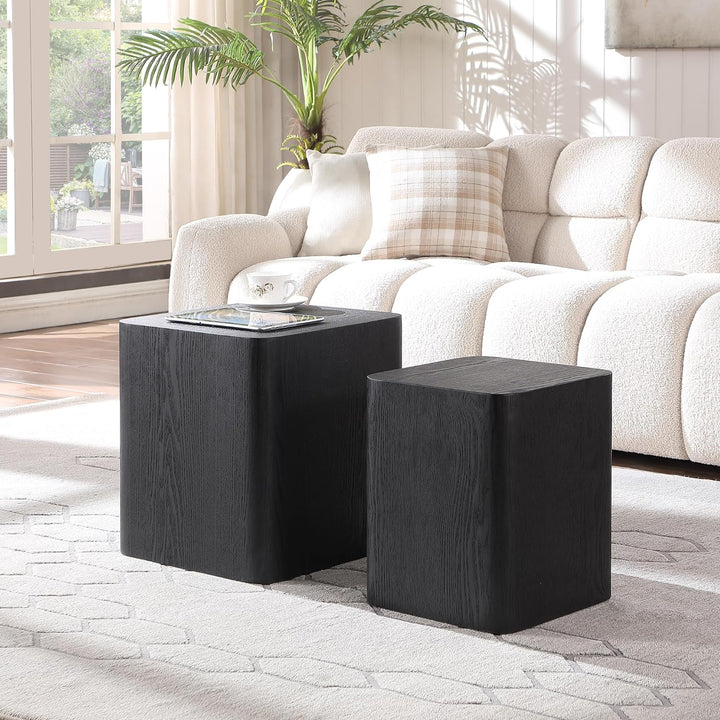 Black Nesting Coffee Table Set, Modern Living Room Furniture, Square Wood Tables