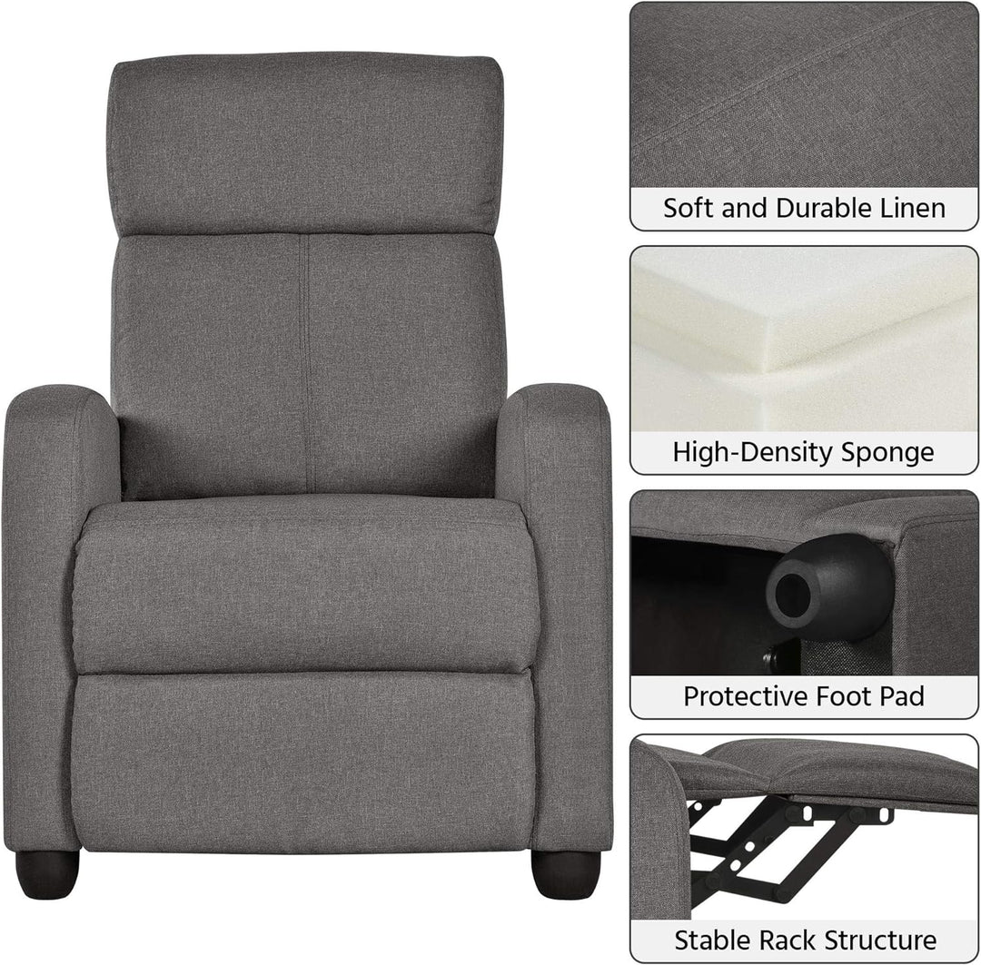 Fabric Recliner Chair Sofa Ergonomic Adjustable Matte Grey