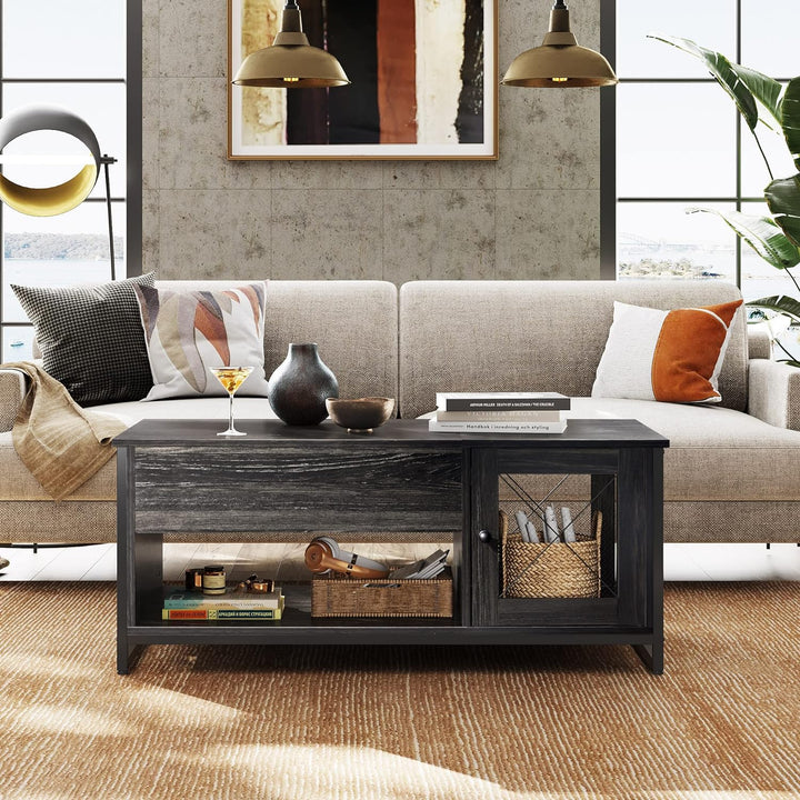 Lift Top Coffee Table with Hidden Storage, Black Wood