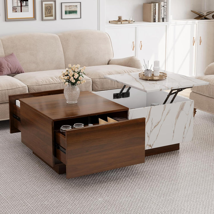 Elegant Wooden Coffee Tables with Storage, LED Center Tables