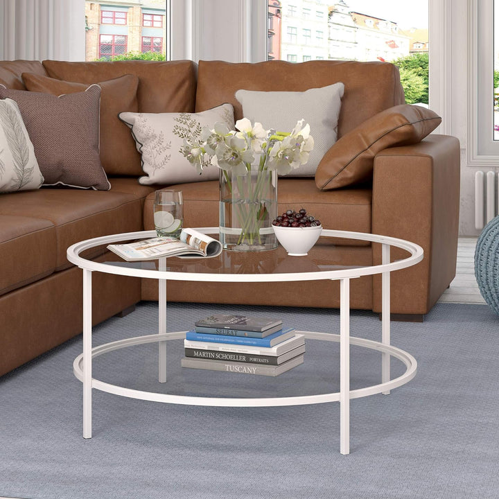 Elegant Round Coffee Table with Glass Top, Modern Design