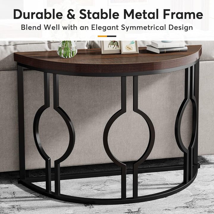 Half Moon Console Table, 43" Industrial Semi Circle