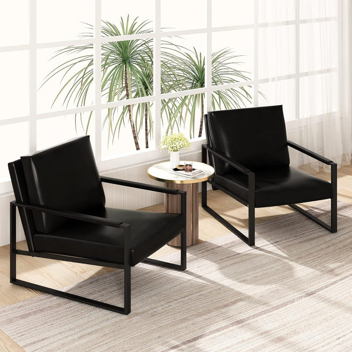 Leather Accent Chair Set of 2 Sofa Chair Black Frame