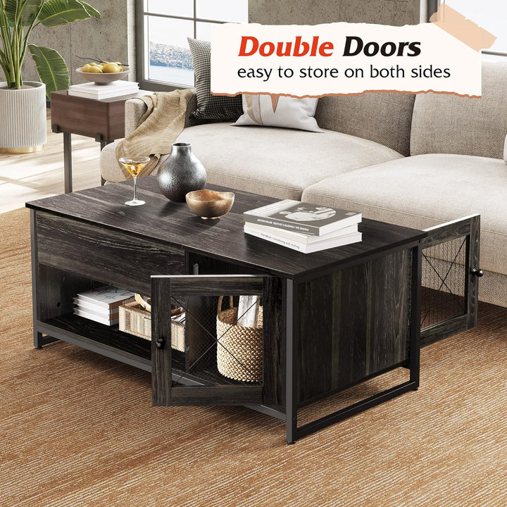 Lift Top Coffee Table with Hidden Storage, Black Wood