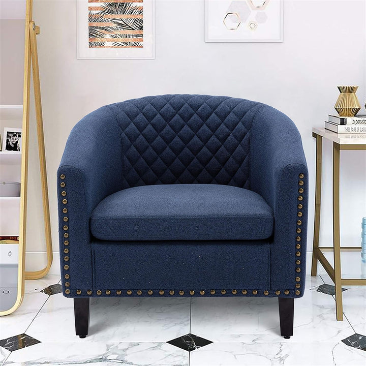 Modern Upholstered Accent Armchair Soft Linen - Navy